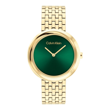 Calvin Klein - Montre femme Twisted Bezel doré cadran vert 25100066