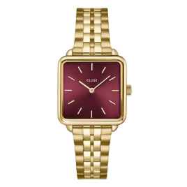Cluse - Montre femme La Tétragone Dorée Cadran Bordeaux Soleillé CW10312