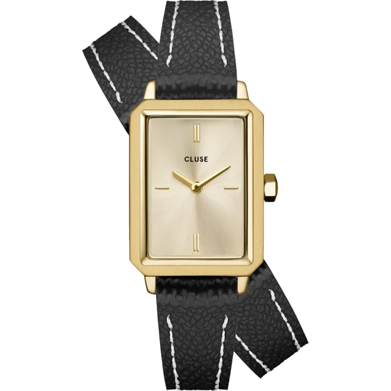 Cluse - Montre femme Fluette Rectangulaire Doré Bracelet cuir Double Tour CW11517