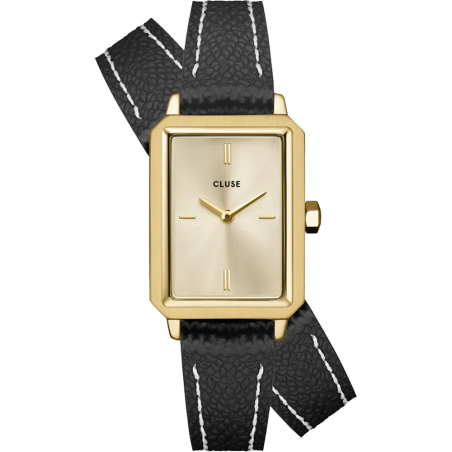 Cluse - Montre femme Fluette Rectangulaire Doré Bracelet cuir Double Tour CW11517