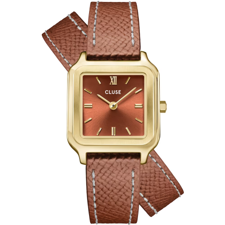Cluse - Montre femme Belisenna Boîtier Rectangulaire PVD doré Bracelet Cuir CW15006