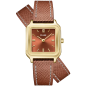 Cluse - Montre femme Belisenna Boîtier Rectangulaire PVD doré Bracelet Cuir CW15006