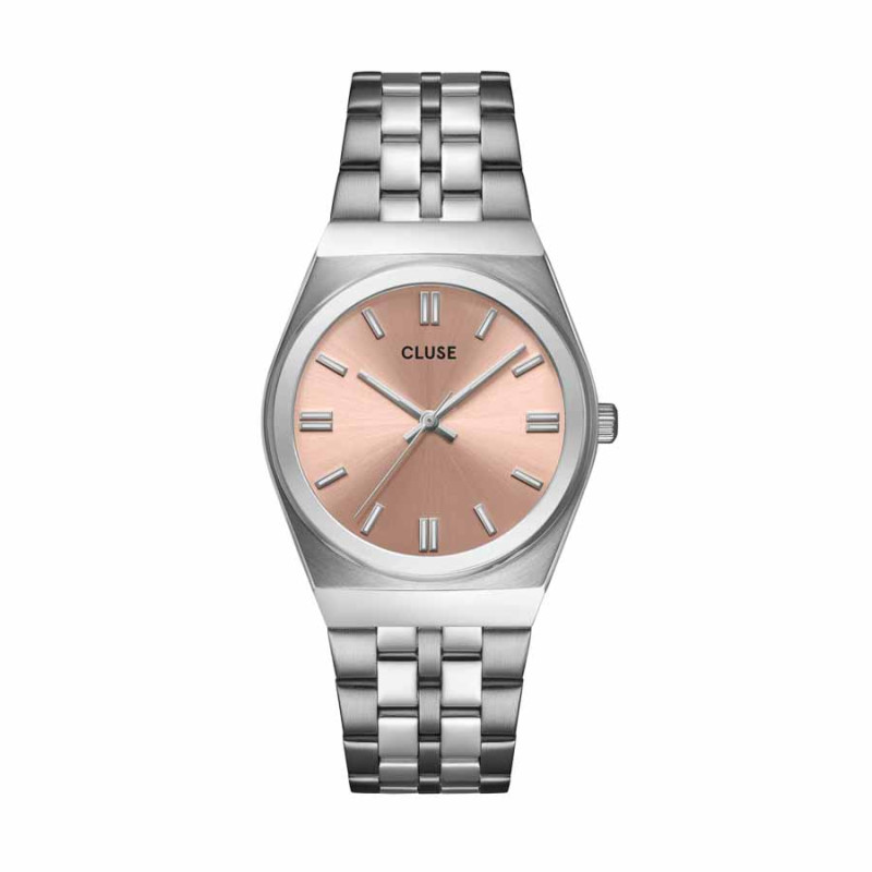 Cluse - Montre femme Retro 70s Cadran Rose Bracelet Acier Argenté CW35101