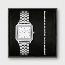 Cluse - Coffret CLUSE Gracieuse cadran carré et Tennis Bracelet Zircons CG11902