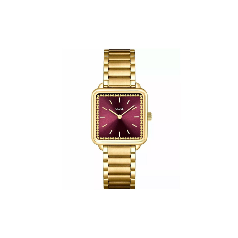 Cluse - Montre femme La Tétragone Dorée  Cadran bordeaux Boîtier Carré CW10314