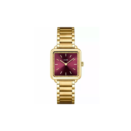 Cluse - Montre femme La Tétragone Dorée  Cadran bordeaux Boîtier Carré CW10314