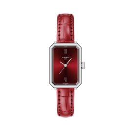 Tissot - Montre femme SRV  Style Art Déco, Verre Saphir Bracelet Cuir rouge T1601101642300