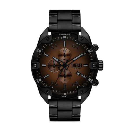 Diesel - Montre homme Spiked DZ4691 homme acier noir chronographe cadran marron