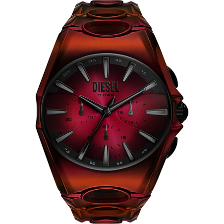 Diesel - Montre homme D-Curve DZ4693 Chrono acier cadran et bracelet rouge