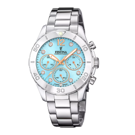 Festina - Montre Femme Boyfriend F20603/4  Chronographe Acier et Cadran Bleu