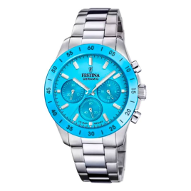 Festina - Montre homme Chronographe Ceramic Lunette Céramique Bleue et Acier F20693/3