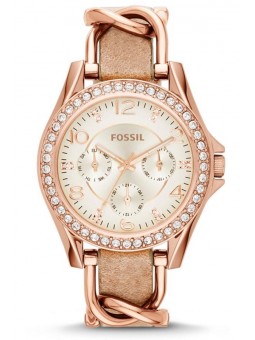 Montre Femme Fossil Riley ES3466 Collection Riley Bracelet Cuir Ivoire et Acier