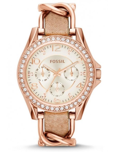 Montre Femme Fossil Riley ES3466 Collection Riley Bracelet Cuir Ivoire et Acier