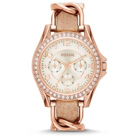Montre Femme Fossil Riley ES3466 Collection Riley Bracelet Cuir Ivoire et Acier